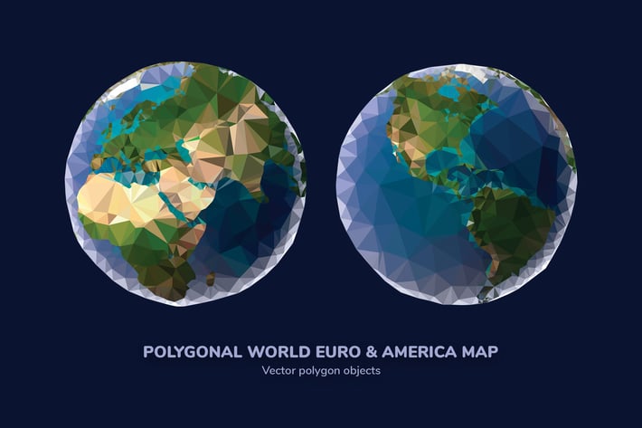 Polygonal World Euro & America Map