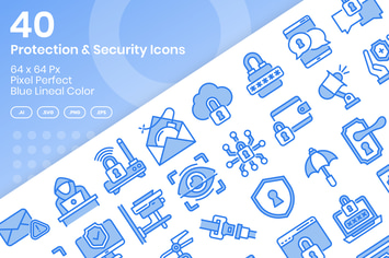 40 Protection & Security Icons - Blue Lineal Color