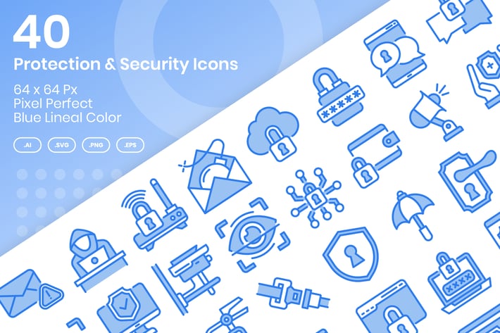 40 Protection & Security Icons - Blue Lineal Color