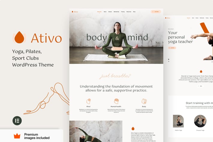 Ativo - Yoga Sport Fitness Pilates Club WordPress 