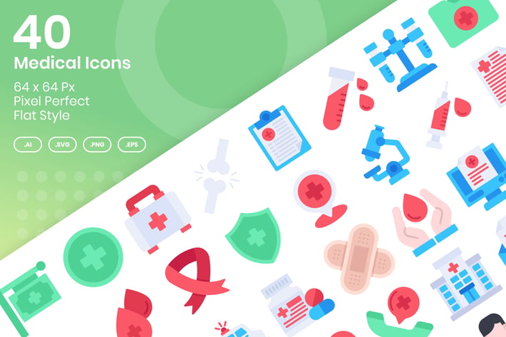 40 Medical Icons Set - Flat