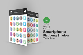 50 Smartphone Flat Shadowed Icons