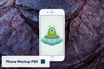 Phone on Stone Background - Mockup PSD - Front vie