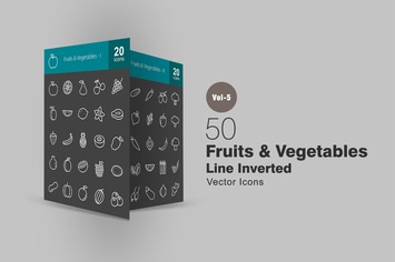 50 Fruits & Vegetables Line Inverted Icons