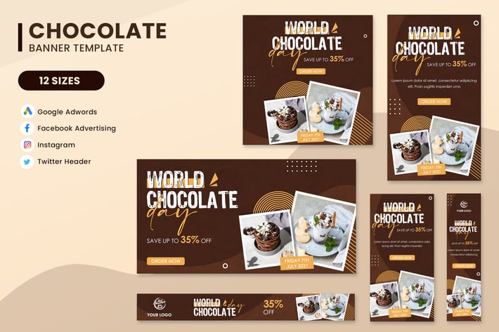 World Chocolate Day Sale Banner Ads Set Template