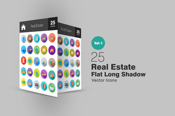 25 Real Estate Flat Long Shadow Icons
