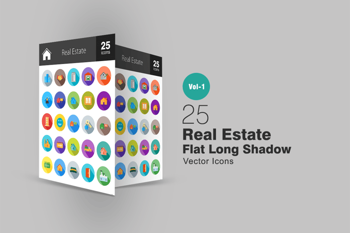 25 Real Estate Flat Long Shadow Icons