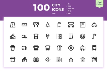 100 City Icons (Line)