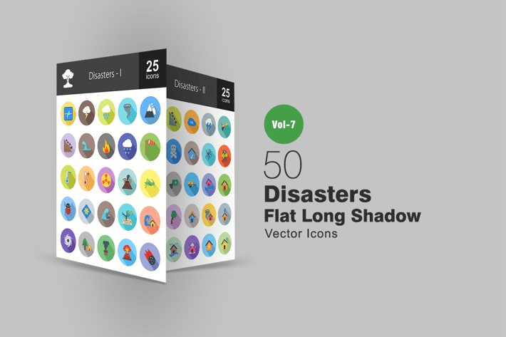 50 Disasters Flat Shadowed Icons
