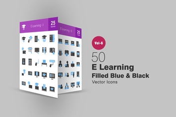 50 E Learning Blue & Black Icons
