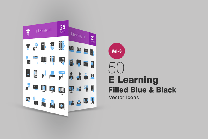 50 E Learning Blue & Black Icons