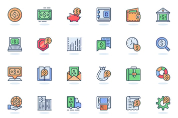 Financial Item Flat Line Web Icons Set