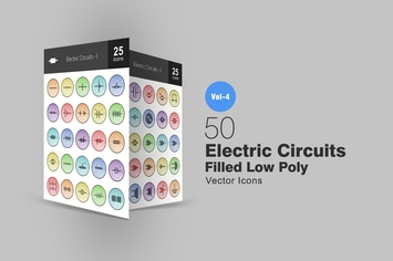 50 Electric Circuits Filled Low Poly Icons