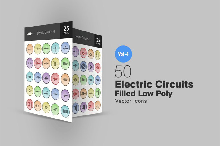 50 Electric Circuits Filled Low Poly Icons