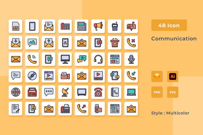 Communication Multicolor Style Icon Pack