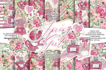Spring Girl digital paper pack