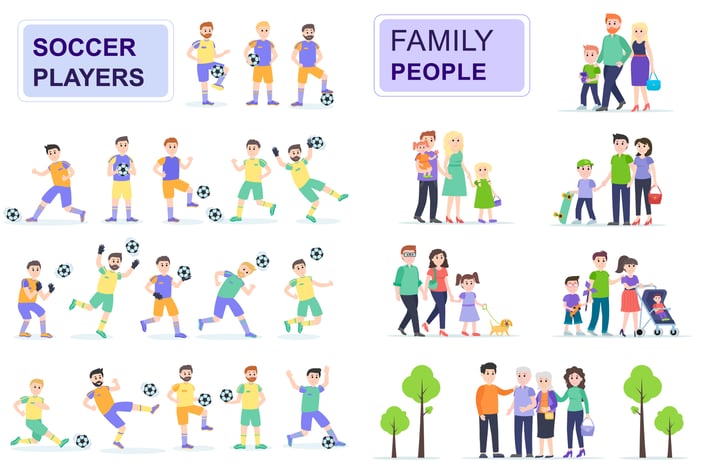 Soccerball and Family Flat People Characters