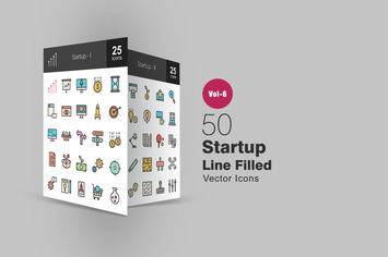 50 Startup Filled Line Icons