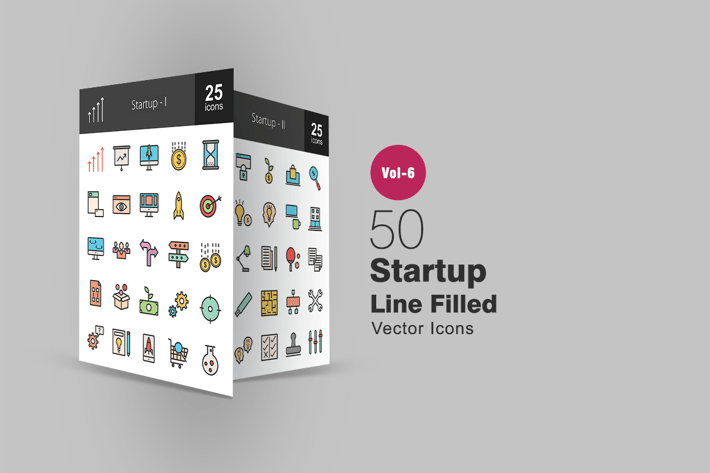 50 Startup Filled Line Icons