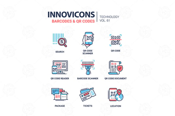 Barcodes and QR codes - line design icons set