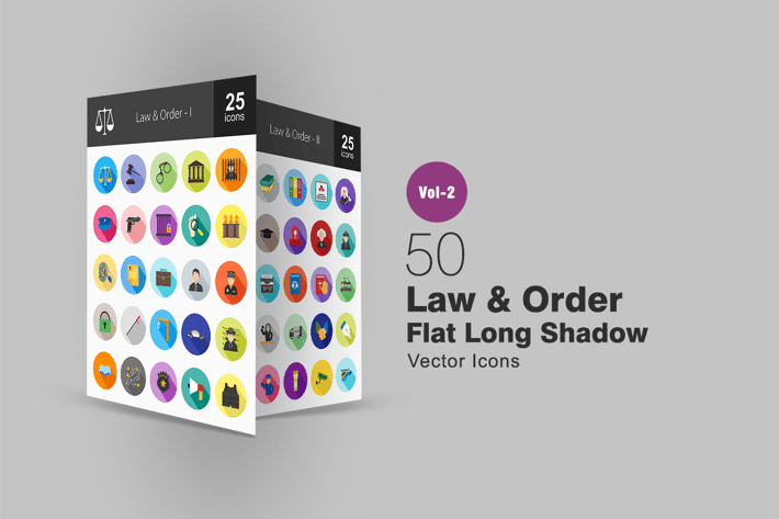 50 Law & Order Flat Long Shadow Icons