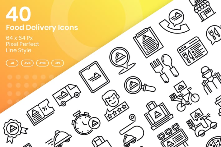 40 Food Delivery Icons Set - Line