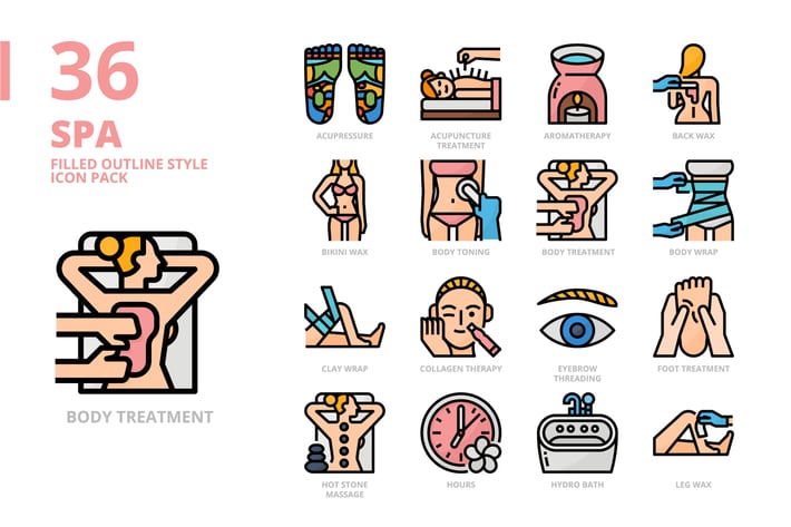 Spa Filled Outline Style Icon Set