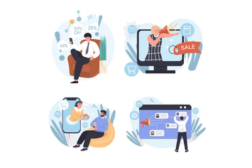 Different Types Of Marketing Concept Scenes Set