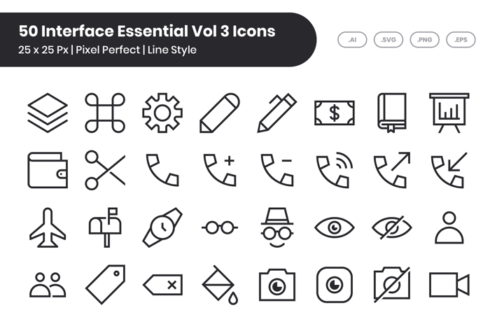 50 Interface Essential Icons Vol 3 - Line