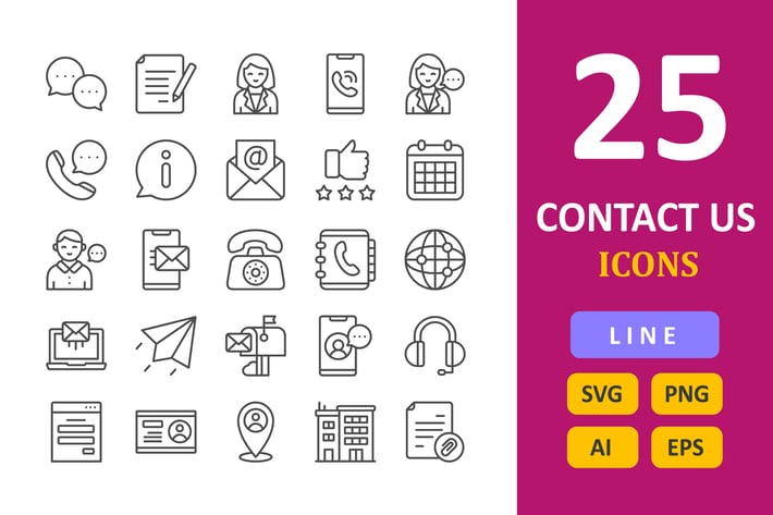 25 Contact Us Icons -  Line