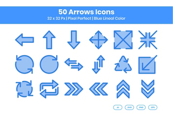 50 Arrows Icons Set - Blue Lineal Color