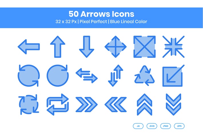 50 Arrows Icons Set - Blue Lineal Color