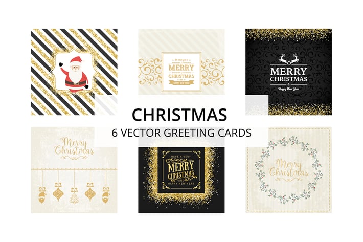 6 Golden Christmas Cards / Backgrounds