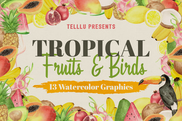 Watercolor Tropical Collection 2: Fruits & Birds