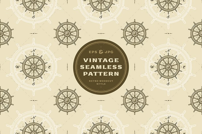 Seamless vintage ship wheel pattern