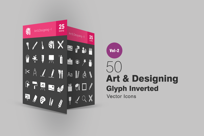 50 Art & Designing Glyph Inverted Icons
