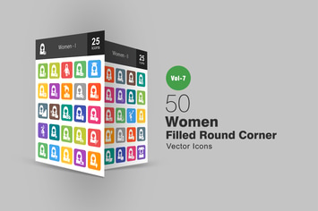 50 Women Filled Round Corner Icons