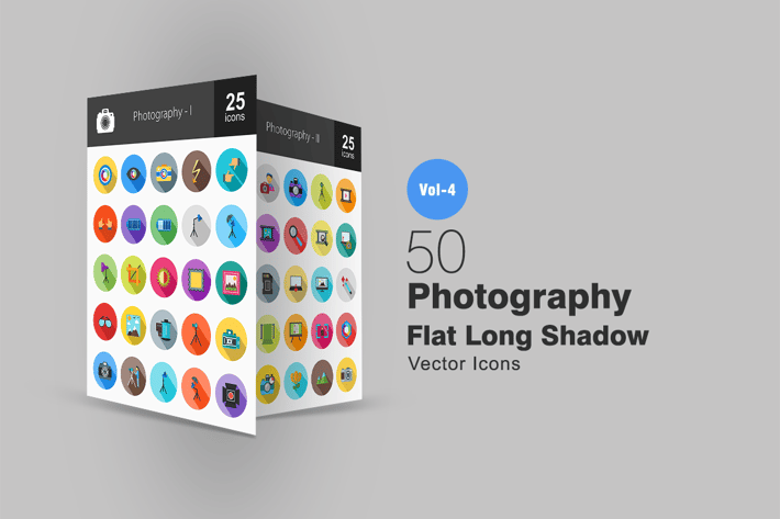50 Photography Flat Shadowed Icons