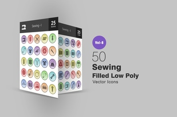 50 Sewing Filled Low Poly Icons