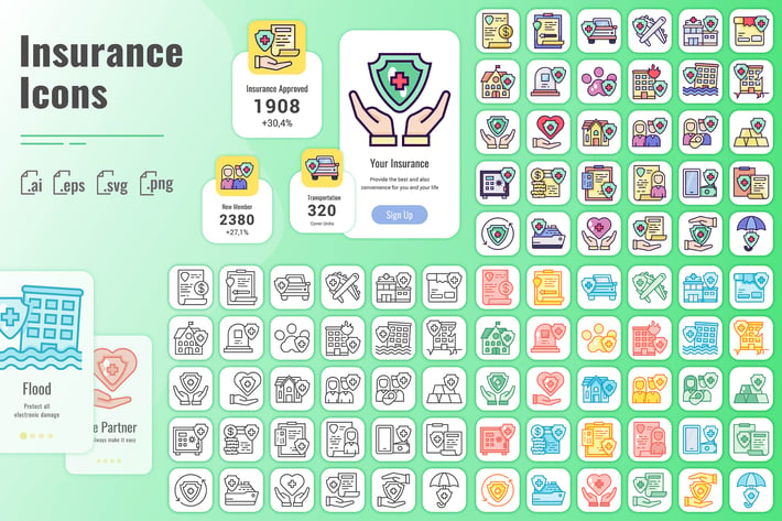 30 Line Iconset Insurance with 3 styles