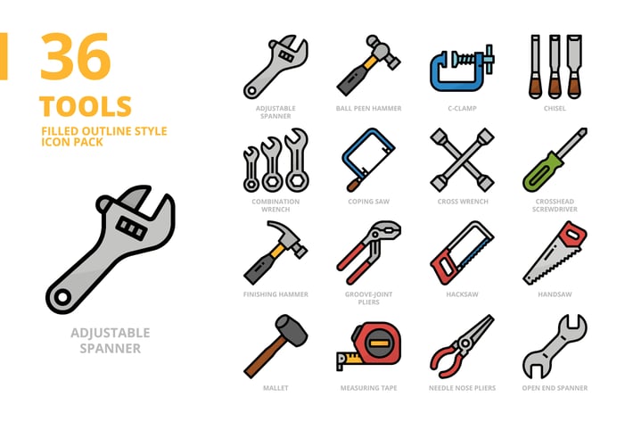 Tools Filled Outline Style Icon Set