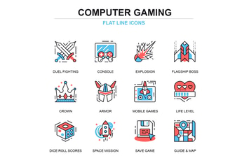 Thin line leisure mobile gaming icons set