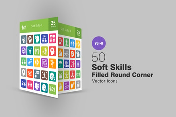 50 Soft Skills Filled Round Corner Icons
