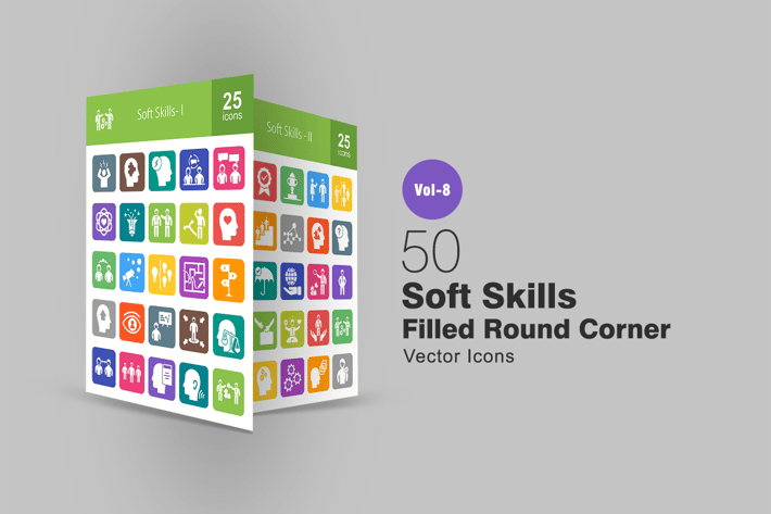 50 Soft Skills Filled Round Corner Icons