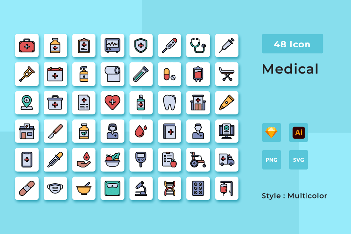 Health Multicolor Style Icon Pack