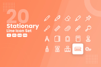 20 Stationary Line Icon Set