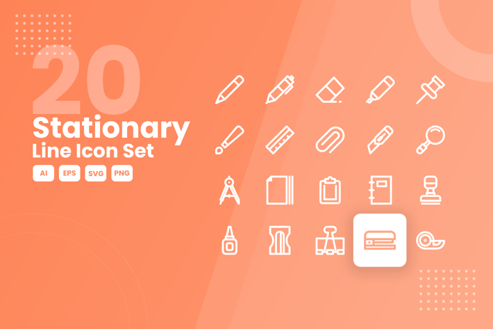 20 Stationary Line Icon Set