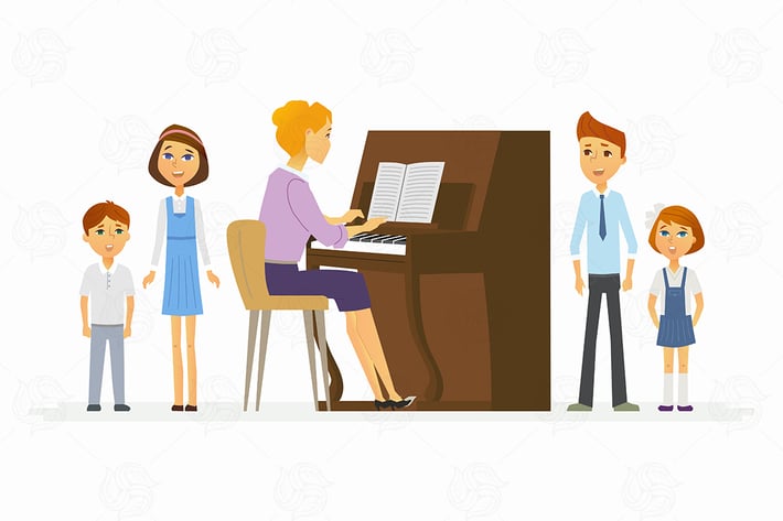 Music lesson at school - vector illustration