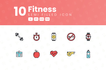 10 Fitness Semi Filled Icon Collection