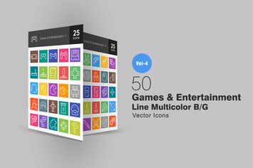 50 Games & Entertainment Line Multicolor Icons